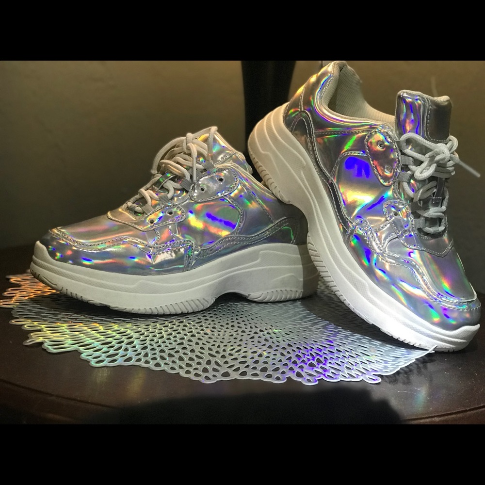 Iridescent Chunky Platform Rave Sneakers💋